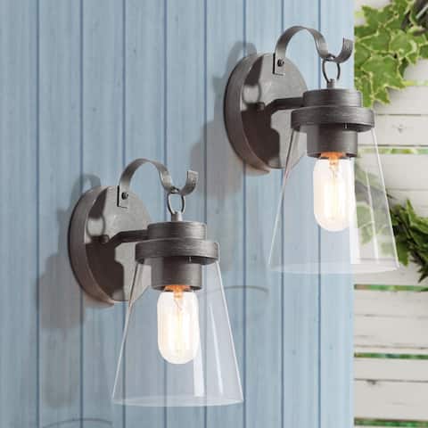 2-Pack Outdoor Wall Sconce Lantern Black Light with Clear Glass Shade - L 5.5"x W 6.5"x H 10"