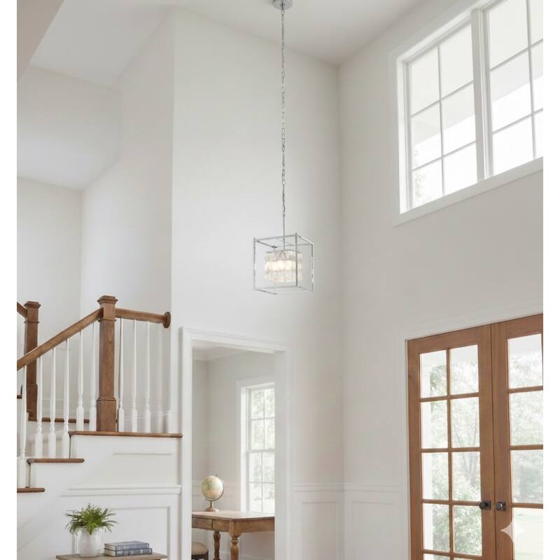 4-Light Chrome Cage Chandelier With Clear Crystals