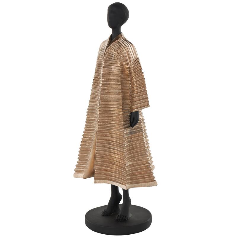 Black Resin Woman Decorative Sculpture with Ivory Attire