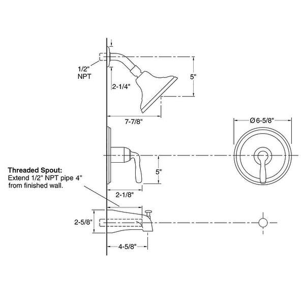 Vanityfair Tub Spout and Shower Kit, SingleHandle Tub Spout and 5