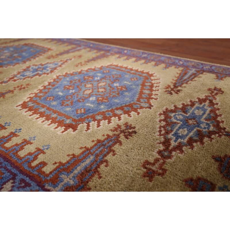 Geometric Green Viss Oriental Runner Rug Handmade Wool Carpet - 2'6"x 9'8"