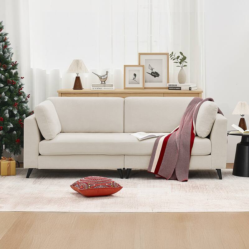 Modern Chenille 2 Seater Sofa Chouch with Bolster Pillows - Beige