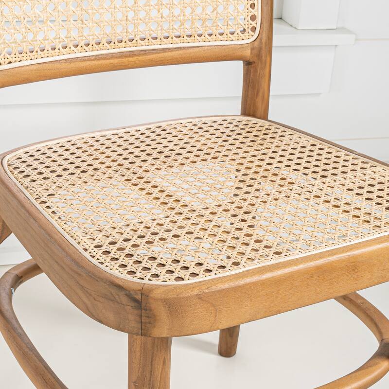 Cukor Mid-Century Vintage Wood Rattan Dining Chair, Natural (Set of 2) by JONATHAN Y