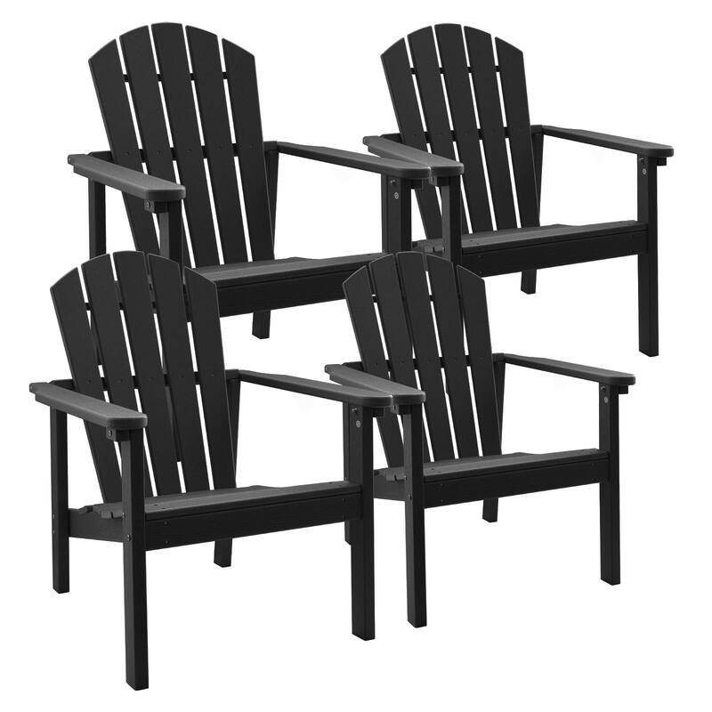 All Weather HDPE Stackable Adirondack Chair,Space-Saving Outdoor Patio Chair - Black-4pack