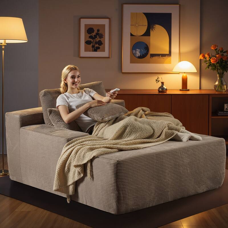 XIZZI Chaise Lounge Chair Corduroy Boneless Sofa Bed Sleeper Couch