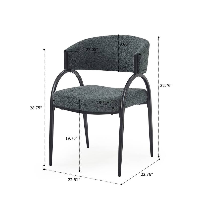 Modern Minimalist Upholstered Dining Chair Reception Chair with Curved Backrest and Metal Legs