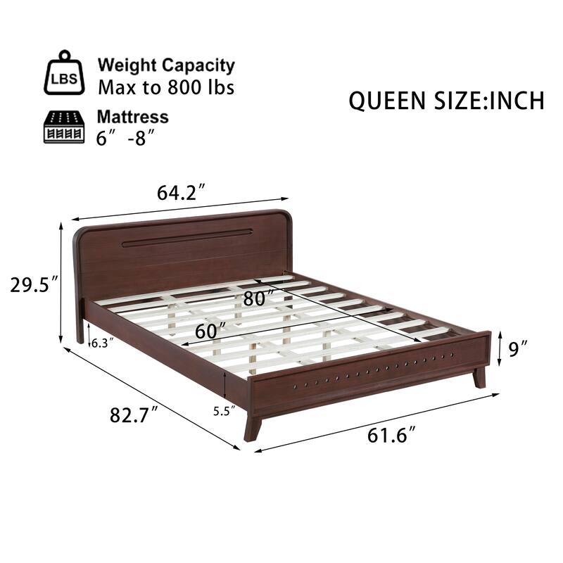 Roomfitters Queen Size Platform Bed Frame, Pine Solid Wood, Sturdy Construction, Box Spring-Free Setup