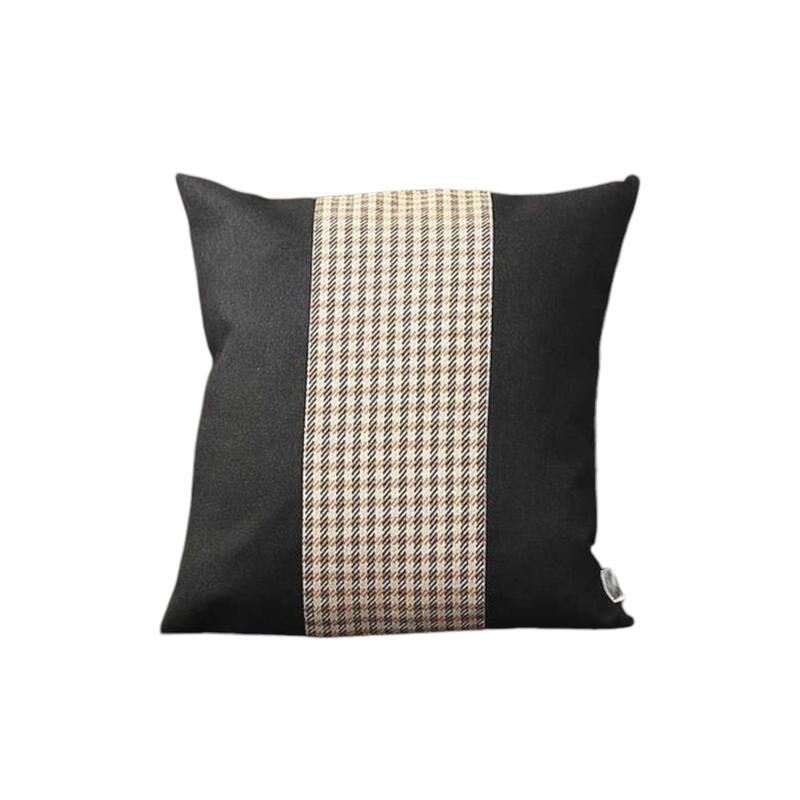 Set of Two 18" Black Brown and White Houndstooth Fabric Throw Pillows