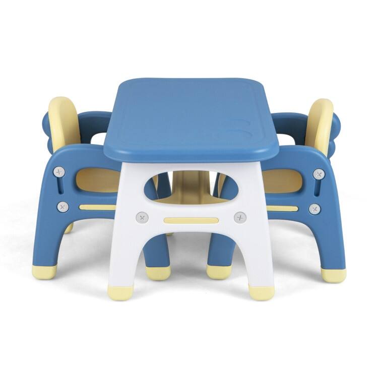 Kids Table and 2 Chairs Set with Storage Shelf and Building Blocks-Blue - 31" x 19" x 19"
