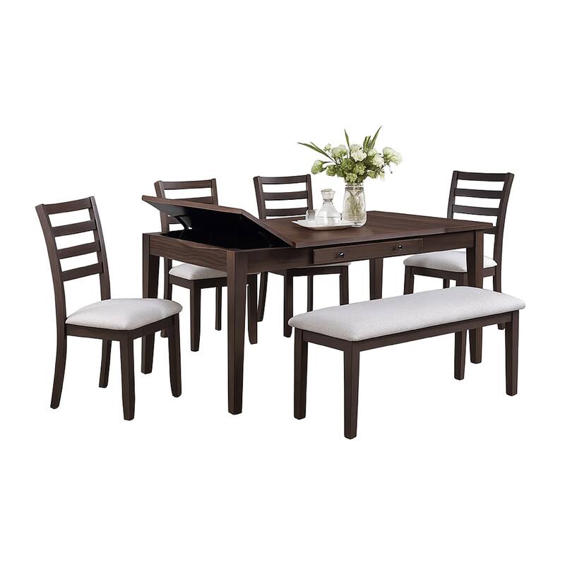 Wogy Dining Table, 66 Inch Brown Wood Top, Lift Top Storage, 2 Drawers - Walnut Brown