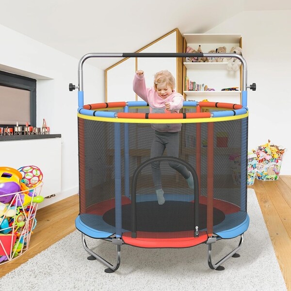 Toddler Trampoline with 8-in-1 Play Modes, Safety Enclosure - On