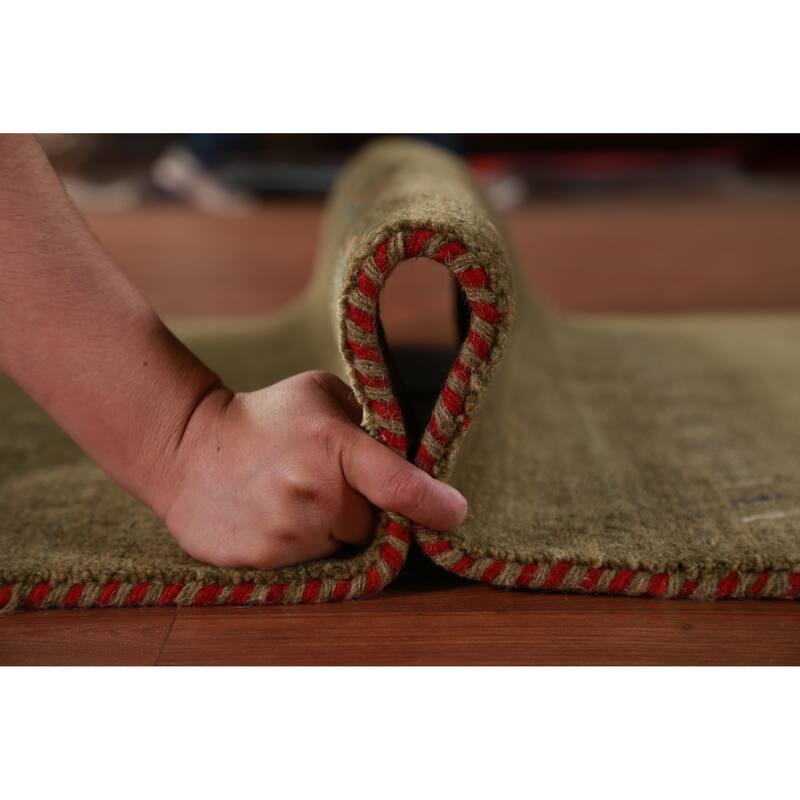 Hand Knotted Oriental 100% Wool Carpet Tribal Tribal Green Gabbeh Area Rug - 5' 3'' X 3' 0''