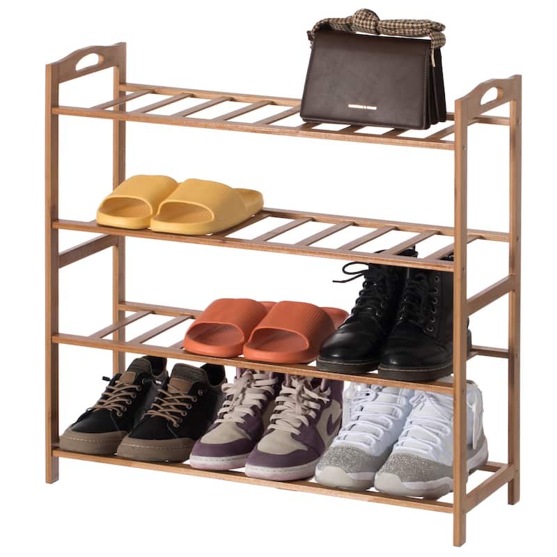 Bamboo Storage Shoe Rack, Free Standing Shoe Organizer Storage Rack - 4 Tier