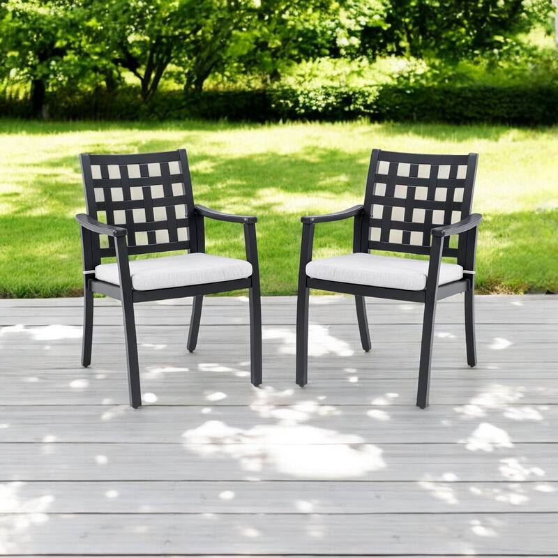 KISRAIS Modern Outdoor 2PC Aluminum Patio Dining Chairs, Sunbrella Fabric Cushion