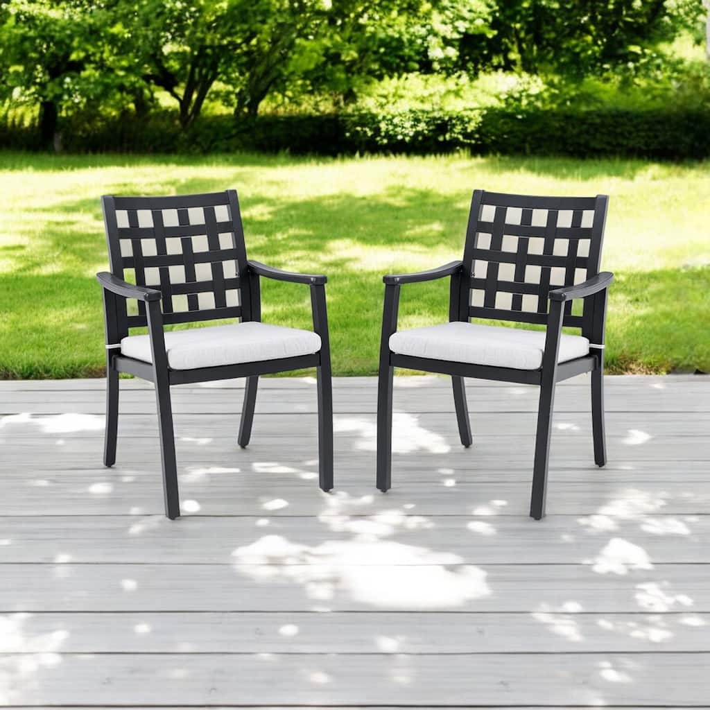 KISRAIS Modern Outdoor 2PC Aluminum Patio Dining Chairs, Sunbrella Fabric Cushion