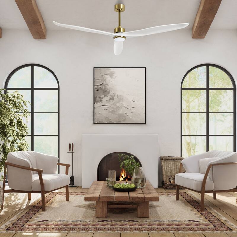 72" 3-Blade Solid Wood Ceiling Fan with LED Light and Remote Control