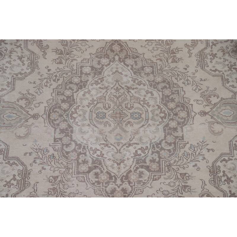 Hand Knotted Oriental 100% Wool Carpet Traditional Medallion Beige & Ivories Tabriz Area Rug - 10' 9'' X 7' 8''