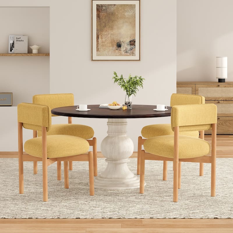 Modern Wooden Blended Linen Dining Chair (Set of 2)