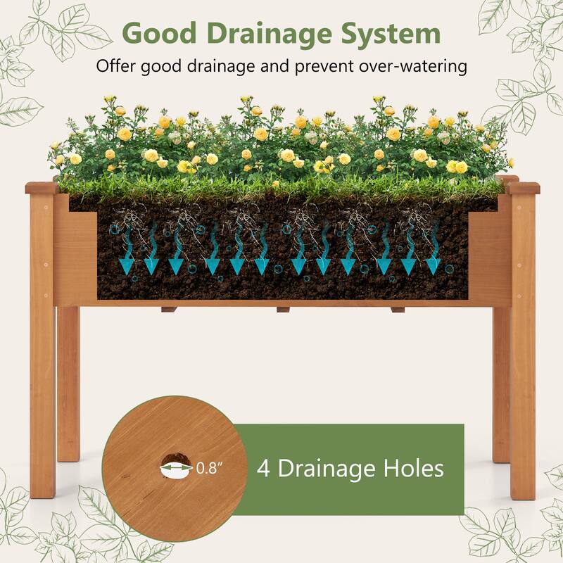 Gymax Raised Garden Bed Elevated Fir Wood Planter Box w/ Drain Hole