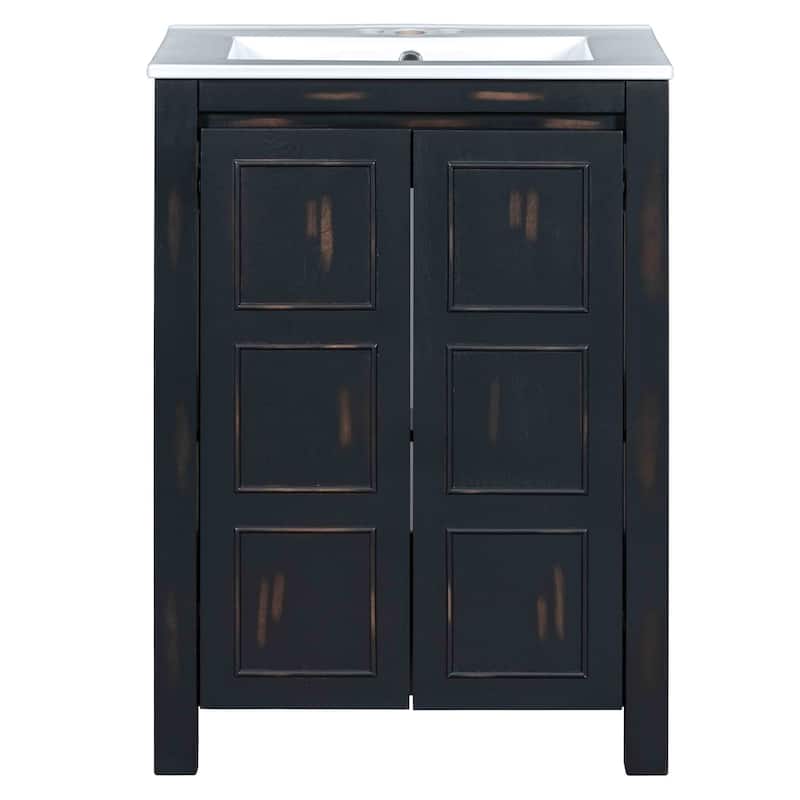 24 Inch MDF Freestanding Bathroom Vanity Set in Espresso with Integrated Ceramic Sink
