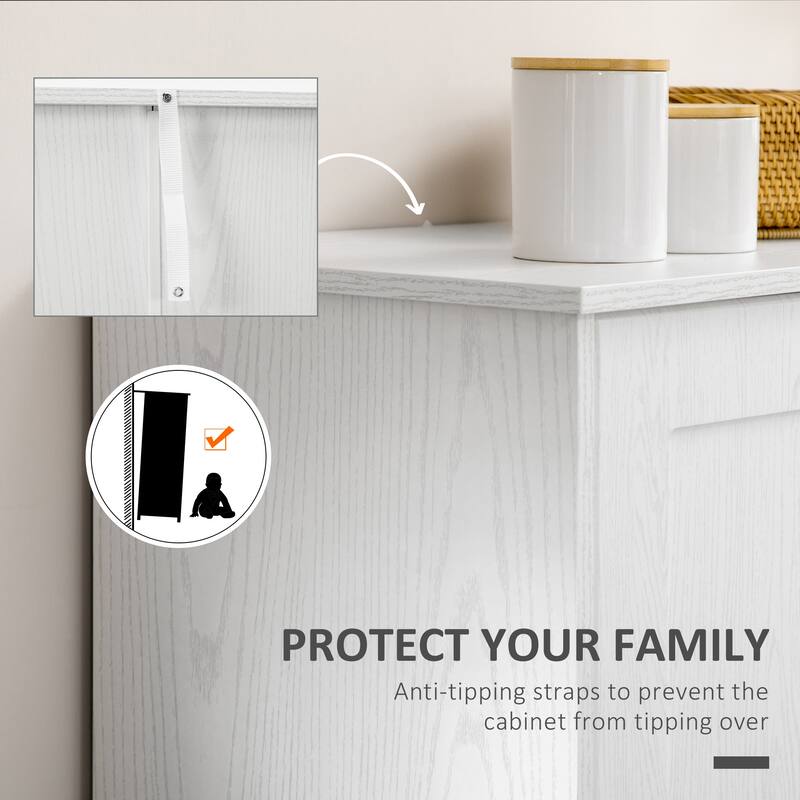 White Tall Storage Cabinet with Adjustable Shelves and Steel Handles for Living Room or Office - 27.5" W x 15.75" D x 55" H