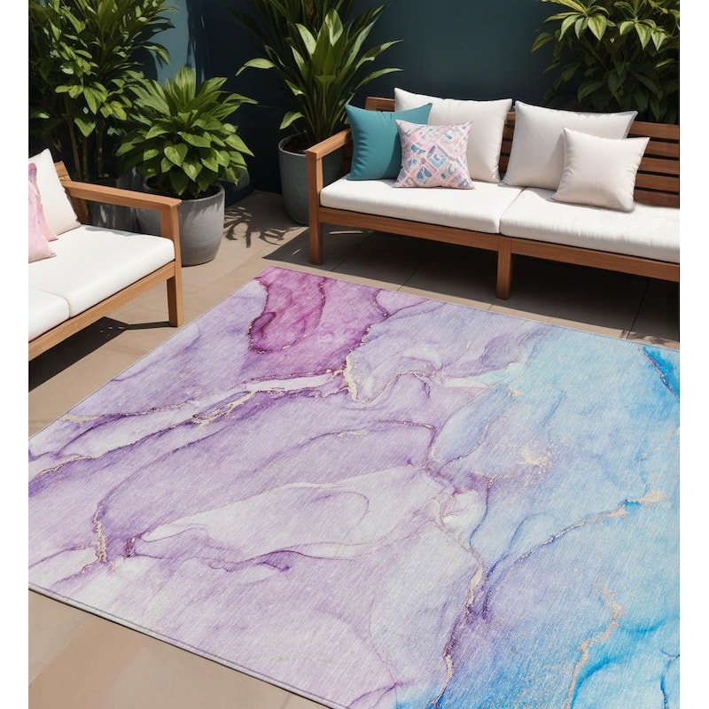 Malu Artistic Abstract Weather Resistant Versatile Elegance Outdoor Rug - 10' X 14' - Purple