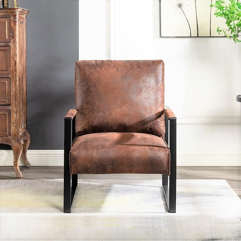 Hosam 25.4" PU/Microfiber Upholstery Metal Arms Chair