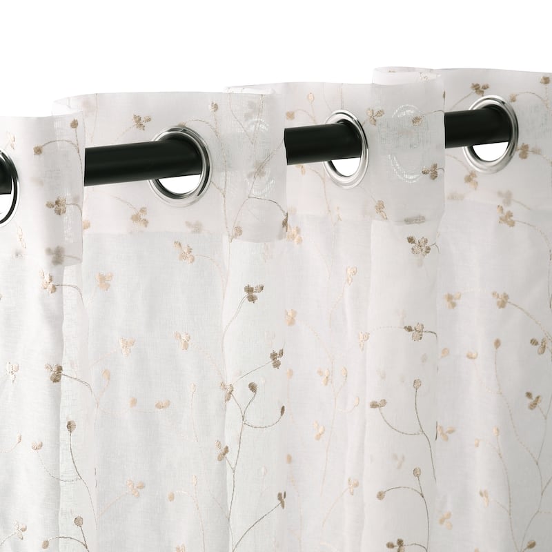 Superior Embroidered Delicate Flower Sheer Grommet Curtain Panel - (Set of 2)