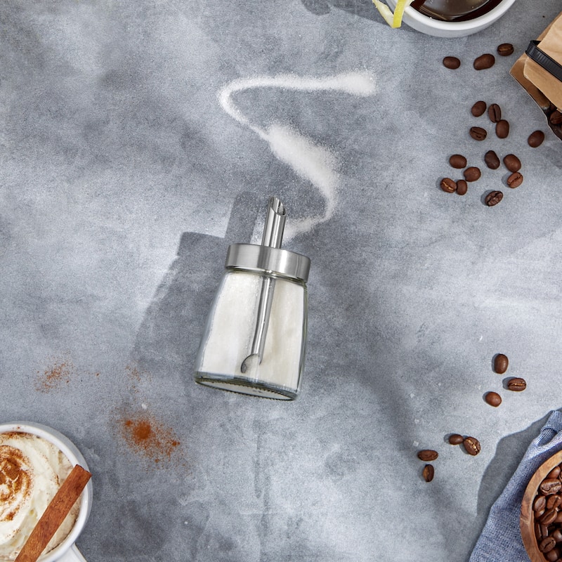 Glass Sugar Dispenser with Pour Spout Stainless Steel Lid - 2.5x2.5x5"