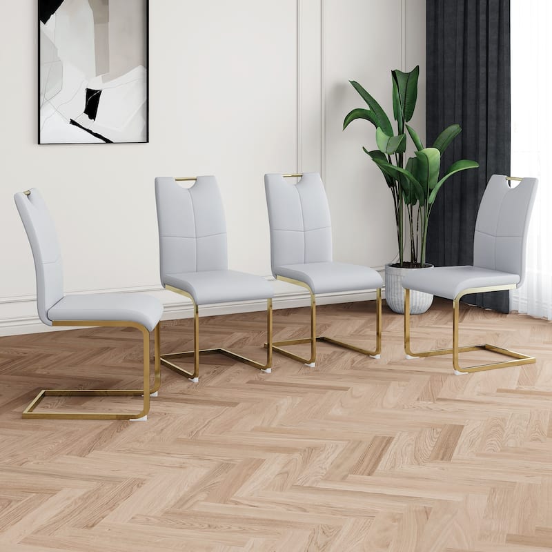 47.2" Luxury Glass Dining Table Set for 4, Circle Kitchen Table with 4 PU Chairs, 5-Piece Modern Dining Table and Chair Set