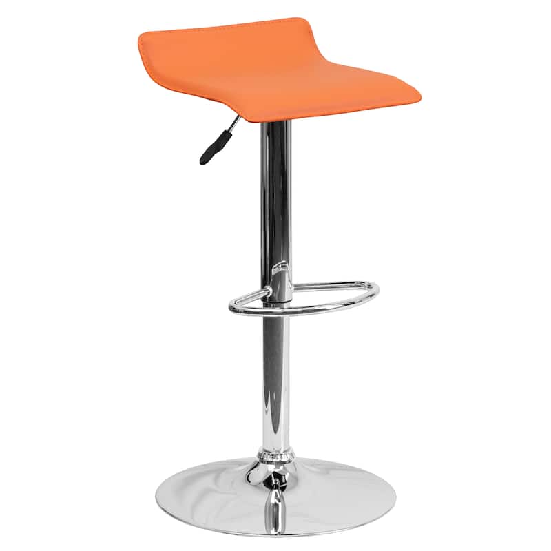 2 Pack Contemporary Vinyl Adjustable Height Barstool with Solid Wave Seat - 15"W x 15"D x 25.5" - 34"H