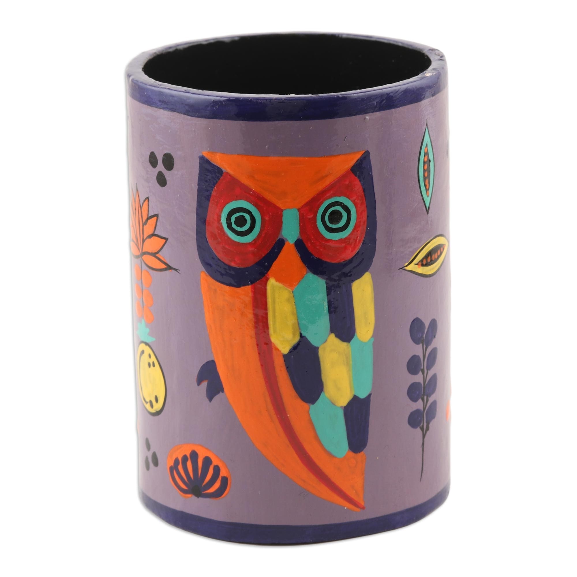 Novica Handmade Owl Story In Dusty Lavender Papier Mache Pen Holder