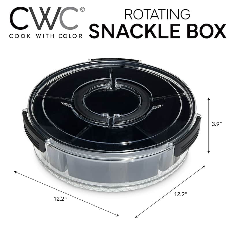 COOK WITH COLOR Round Snackle Box – 6-Compartment Serving Tray with Lid and Handle,Kids Lunch Box & Meal Prep Snack Container