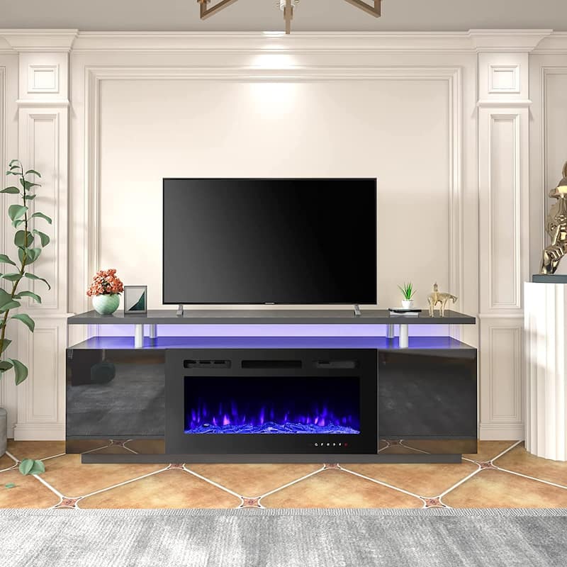 EROMMY 70'' Fireplace TV Stand with 36'' Electric Fireplace, TV Console for TVs up to 80'' for Living Room, Black - 36"