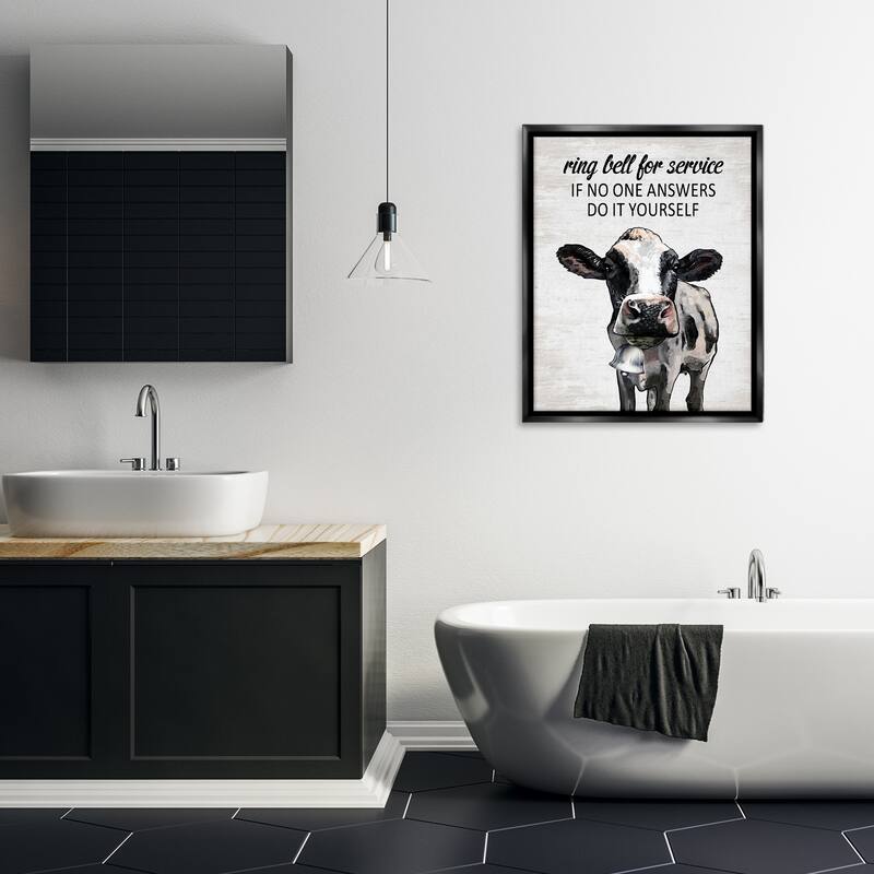 Stupell Laundry Service Cow Framed Floater Canvas Wall Art Design By Lettered and Lined