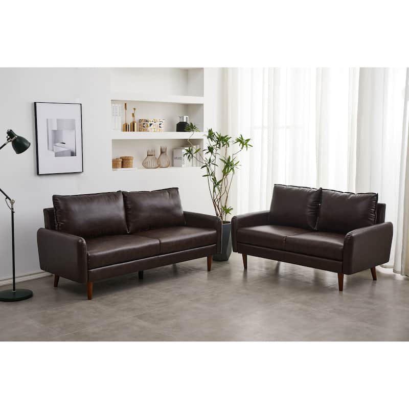 Faux leather 2 Piece Loveseat and Sofa Living Room Set - Brown - 2 Piece