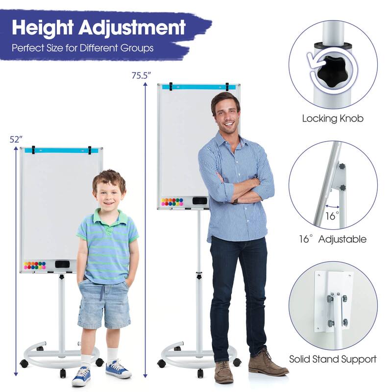 Costway Mobile Whiteboard 40" x 26" Height Adjustable Magnetic Dry - See Details