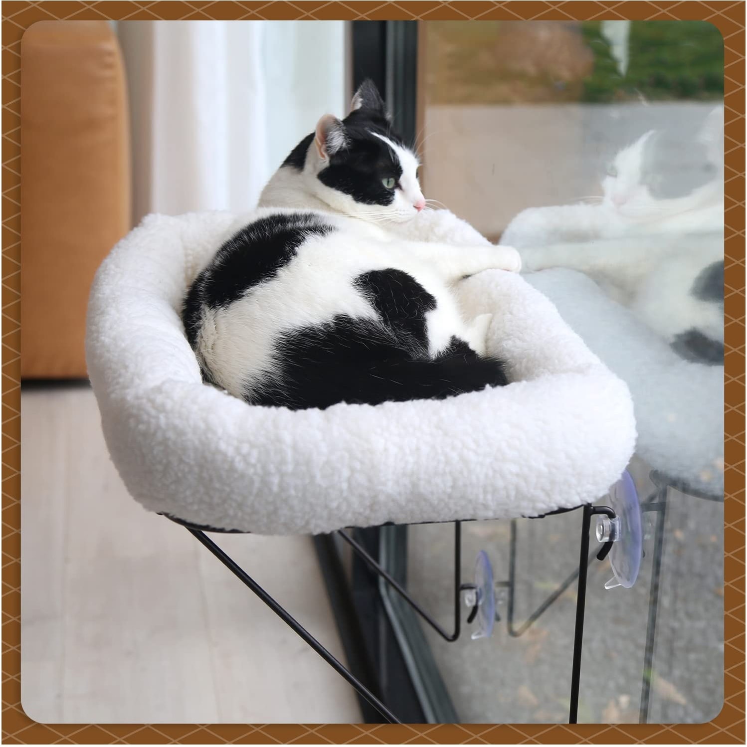 Cat Window Perch Metal Supported from Below with Pet Bed