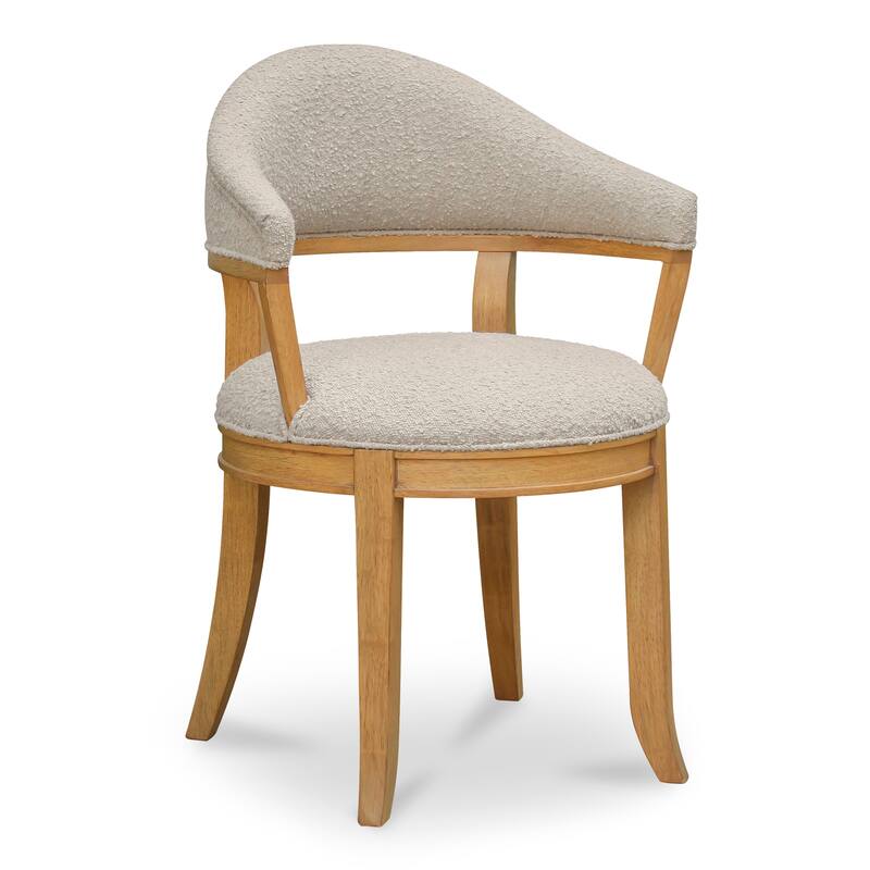 NADAAL STUDIOS Breyson Dining Chair, Curved Backrest, Rounded Cushion Seat, Rubberwood Frame, Taupe