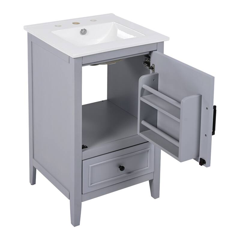 Modern 20-Inch Bathroom Vanity with Sink, Painted Finish, and Adjustable Foot Pads - 20in L Acacia Wood,Ceramic,Solid Wood+MDF