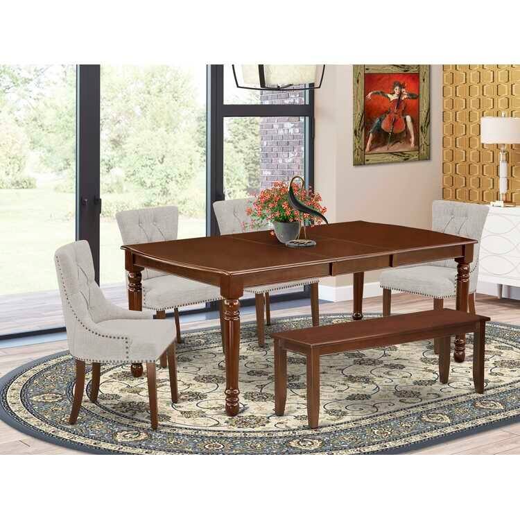 6-Piece Dining Set - Rectangle Table, 4 Chairs, Bench - Mahogany Finish - 78