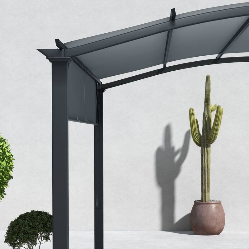 Outsunny 11' x 11' Outdoor Retractable Pergola Canopy, Arched Sun Shade Shelter, Metal Frame Patio Canopy for Backyard, Garden