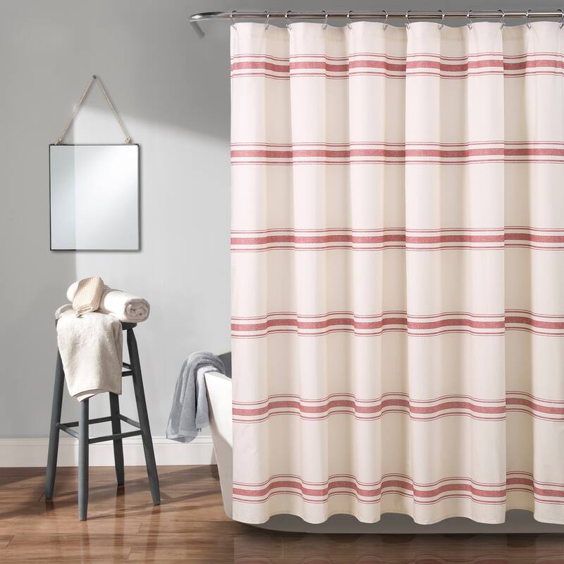 Lush Decor Farmhouse Stripe Shower Curtain - Red
