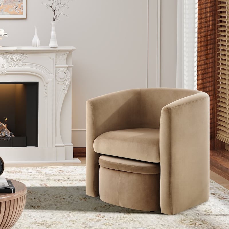 RENEWLINE Sherpa Barrel Chair & Storage Ottoman Set - Plush Compact Accent for Reading Nooks, Cloud-Like Lounge Seat
