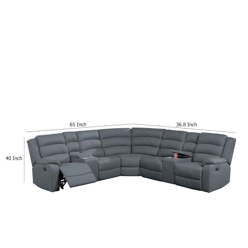 Rexy L Shape Sofa, 3pc Manual Reclining Sectional, Dark Gray Burlap
