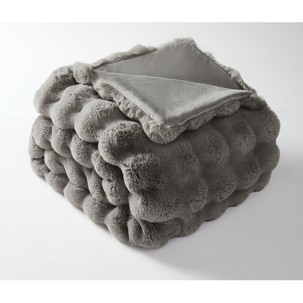 slide 2 of 7, Frye Luxe Textured Heavyweight Faux Fur Grey Oversized 60x70 Throw Grey