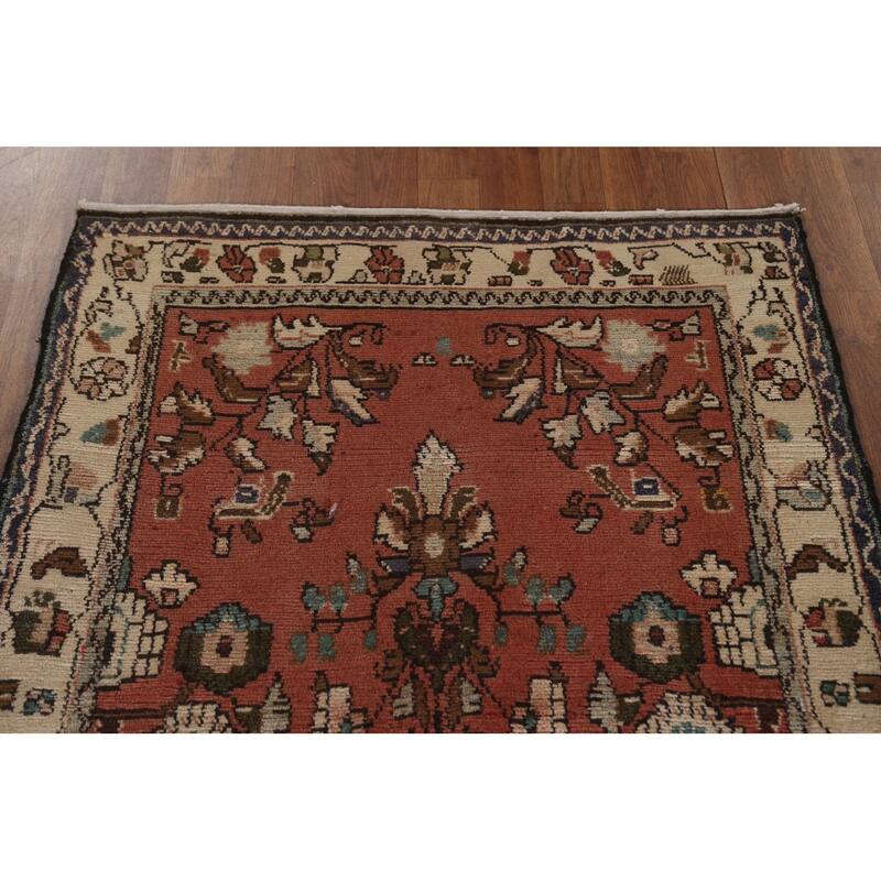 Hand Knotted Oriental 100% Wool Carpet Traditional Geometric Red Hamedan Runner Rug - 10' 2'' X 3' 2''