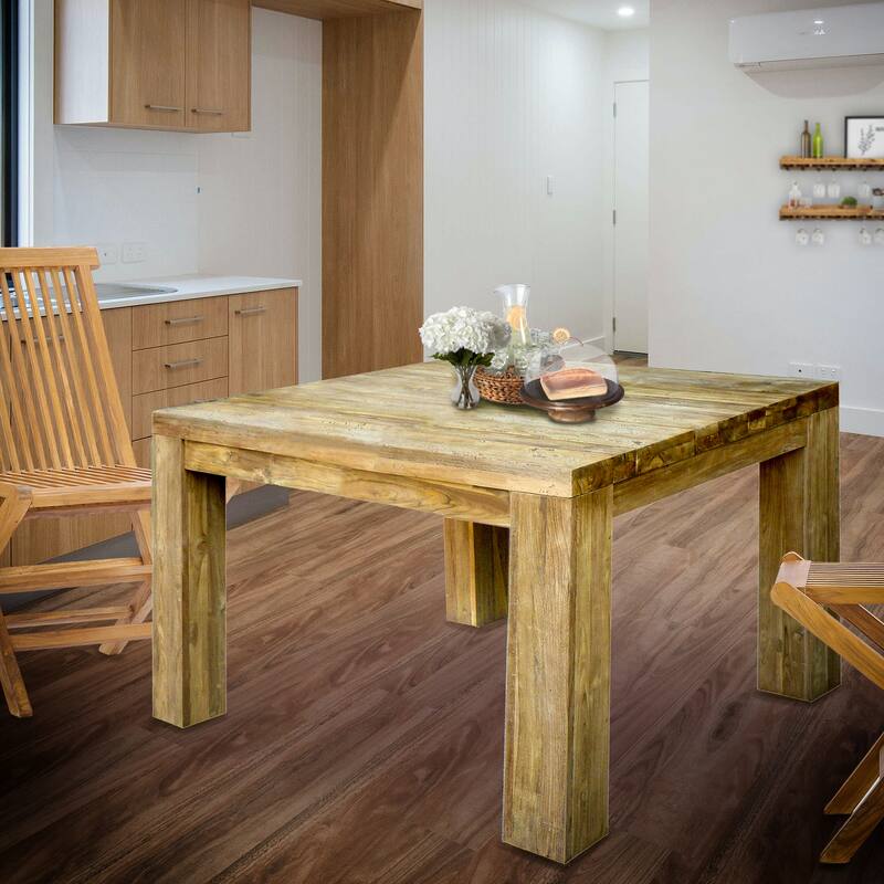 Recycled Teak Wood Marbella Square Dining Table, 35 Inch