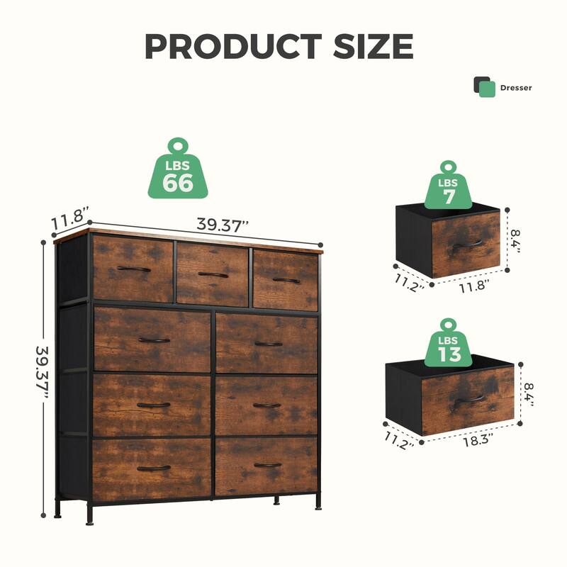 Tall Dresser Storage Tower with 9 Fabric Drawers