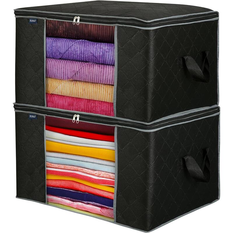 Royale Clothes Storage Organizer Bag with Handle - 90L Capacity - Pack of 2 - Black